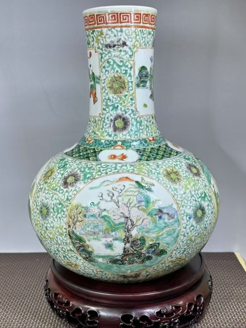 古玩陶瓷五彩人物故事天球瓶,模糊,偏老真品鑒賞圖