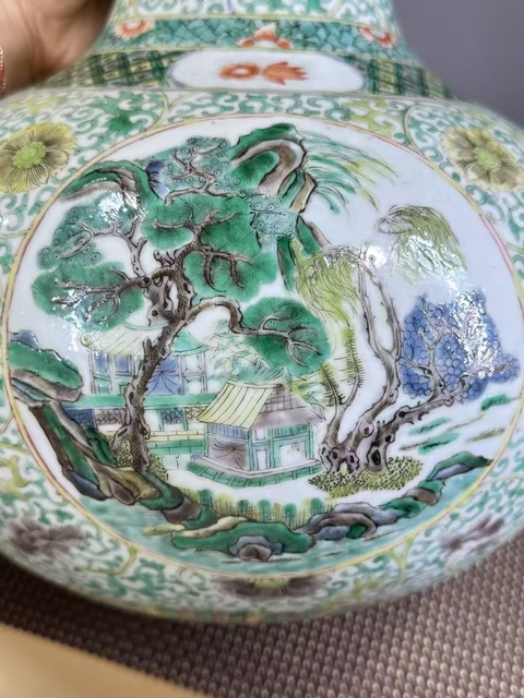 古玩陶瓷五彩人物故事天球瓶,模糊,偏老真品鑒賞圖