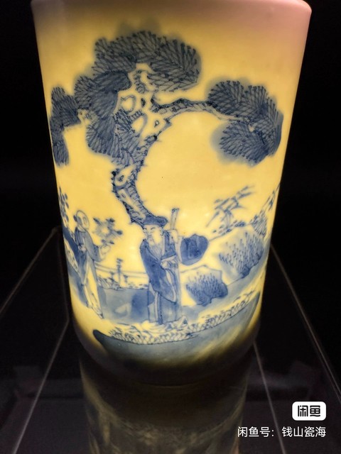 古玩陶瓷青花人物故事紋筆筒真品鑒賞圖