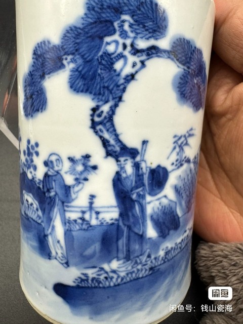古玩陶瓷青花人物故事紋筆筒真品鑒賞圖