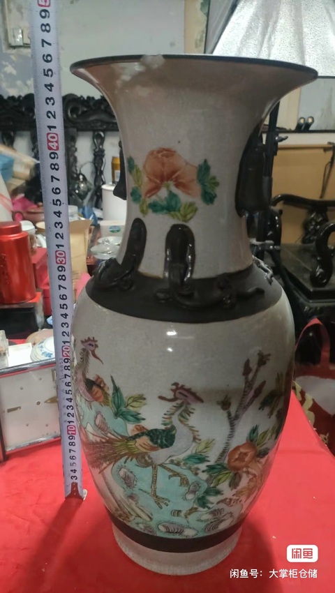古玩陶瓷哥釉地鐵銹釉五彩瓶真品鑒賞圖