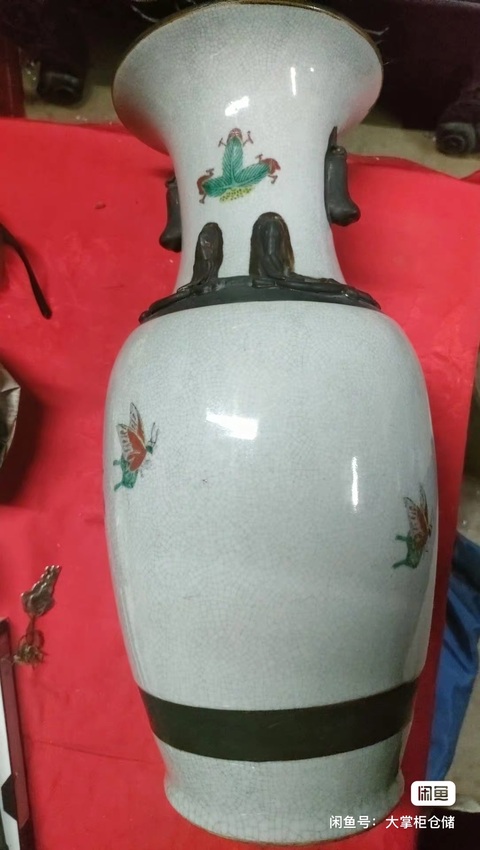 古玩陶瓷哥釉地鐵銹釉五彩瓶真品鑒賞圖