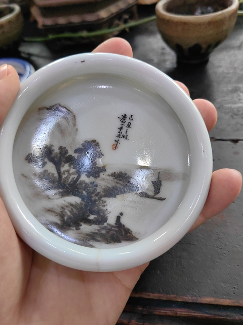 古玩陶瓷淺絳彩山水紋洗真品鑒賞圖