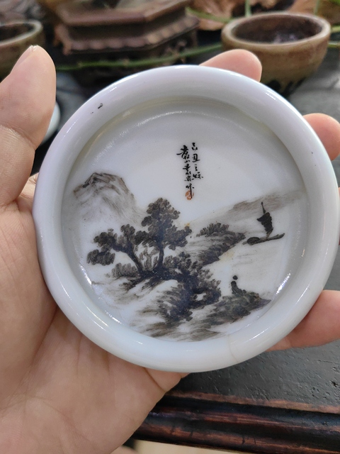 古玩陶瓷淺絳彩山水紋洗真品鑒賞圖