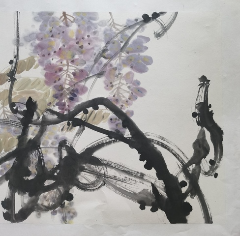 古玩字畫中國當代著名花鳥畫家天津美院教授賈寶珉紫滕春光拍賣,當前價格8000元