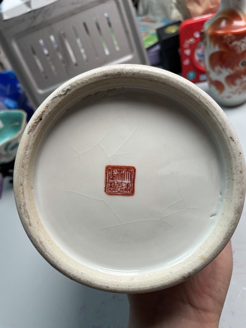 古玩陶瓷晚清厚胎礬紅帽筒真品鑒賞圖
