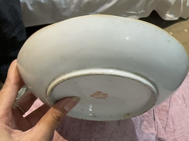 古玩陶瓷淺絳彩花鳥紋花口盤真品鑒賞圖