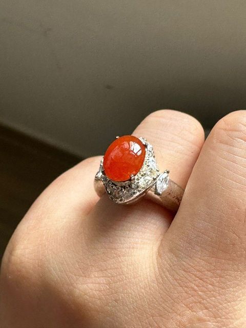 古玩玉器天然紅翡鑲嵌戒指真品鑒賞圖