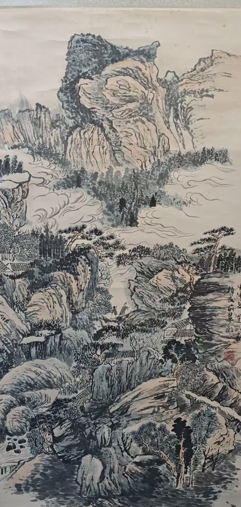 古玩字畫上海海墨畫會會員河南省美術家協會會員賈運武山水拍賣，當前價格899元
