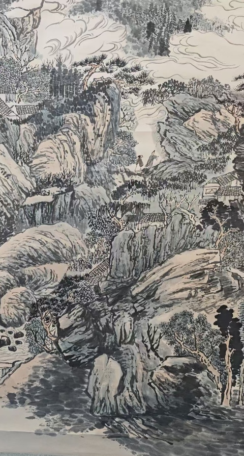 古玩字畫上海海墨畫會會員河南省美術家協會會員賈運武山水拍賣，當前價格899元