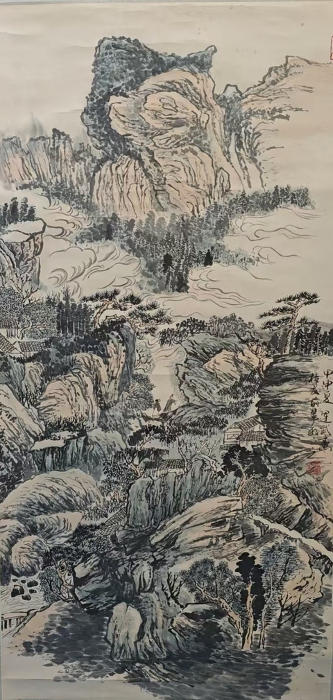 古玩字畫上海海墨畫會會員河南省美術家協會會員賈運武山水拍賣，當前價格899元