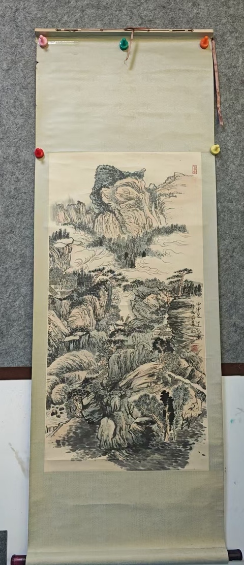 古玩字畫上海海墨畫會會員河南省美術家協會會員賈運武山水拍賣，當前價格899元