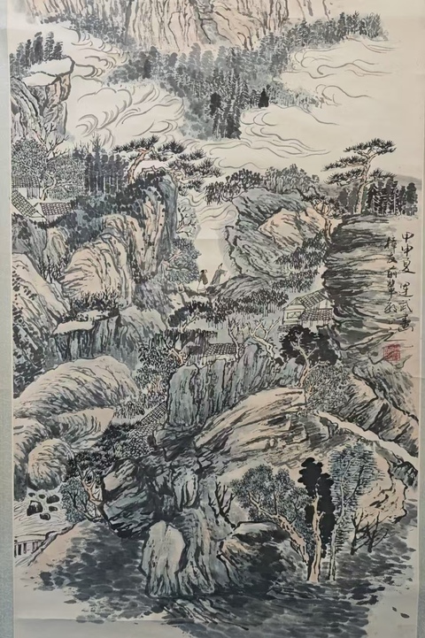 古玩字畫上海海墨畫會會員河南省美術家協會會員賈運武山水拍賣，當前價格899元
