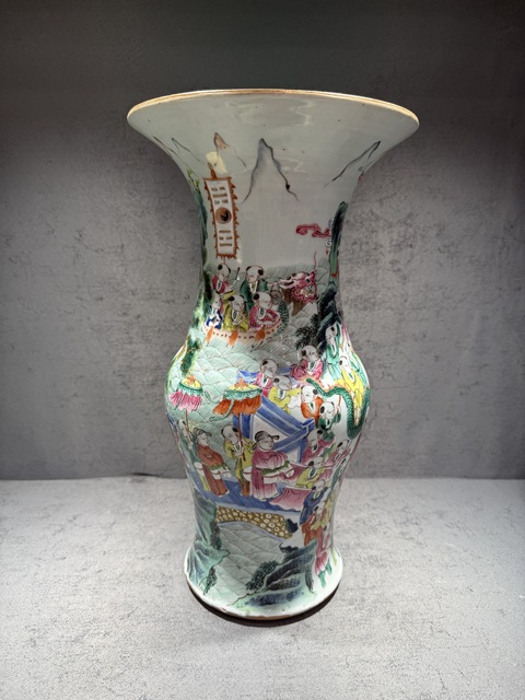 古玩陶瓷粉彩百字鬧春圖花觚真品鑒賞圖