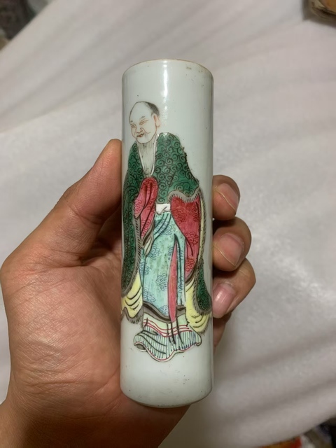 古玩陶瓷粉彩人物香筒真品鑒賞圖