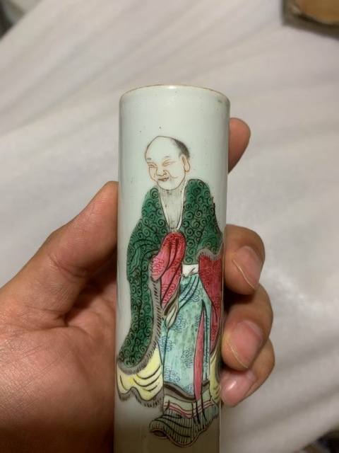 古玩陶瓷粉彩人物香筒真品鑒賞圖