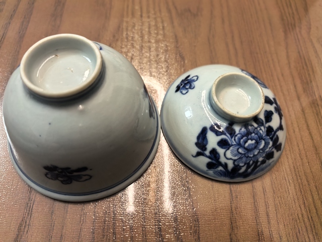 古玩陶瓷清中嘉道牡丹花蓋碗真品鑒賞圖