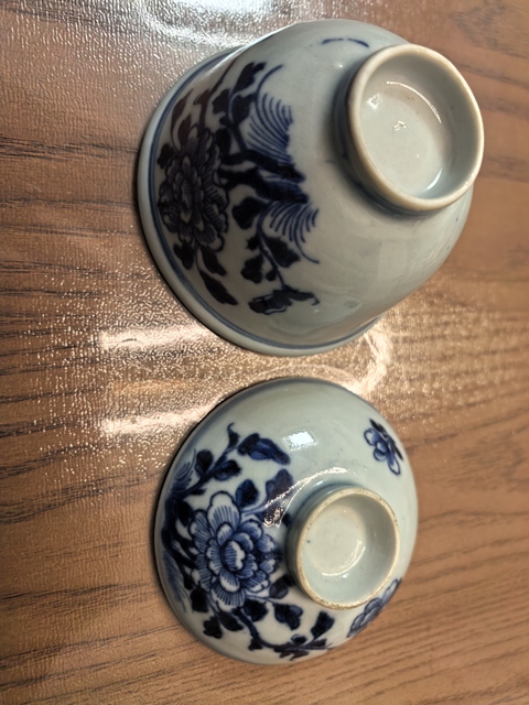 古玩陶瓷清中嘉道牡丹花蓋碗真品鑒賞圖
