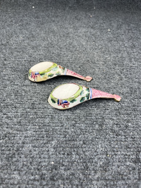古玩雜項(xiàng)銅胎畫琺瑯湯勺一對(duì)真品鑒賞圖