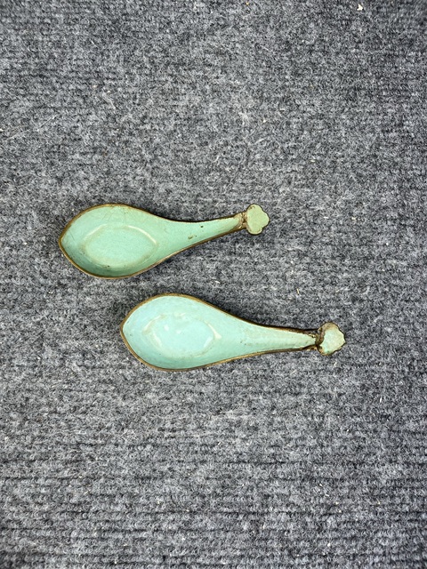 古玩雜項(xiàng)銅胎畫琺瑯湯勺一對(duì)真品鑒賞圖