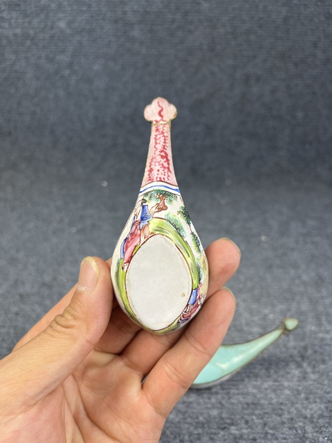 古玩雜項(xiàng)銅胎畫琺瑯湯勺一對(duì)真品鑒賞圖