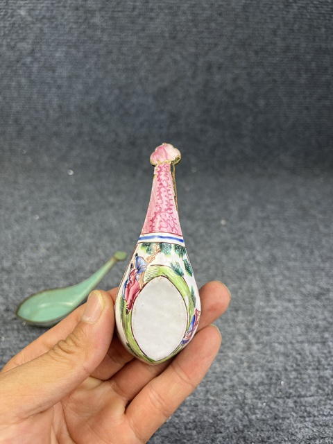 古玩雜項(xiàng)銅胎畫琺瑯湯勺一對(duì)真品鑒賞圖