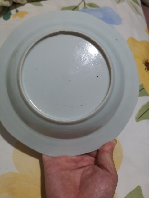 古玩陶瓷樓臺亭閣山水紋青花盤真品鑒賞圖