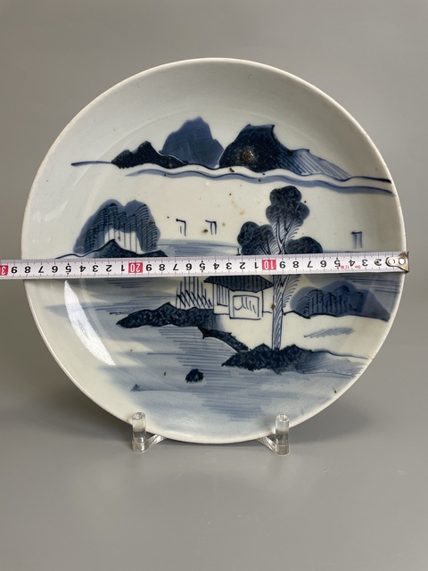 古玩陶瓷清早期 青花山水風景紋大盤拍賣,當前價格450元