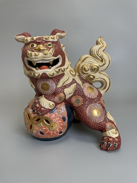 古玩陶瓷晚清民國 特大號日本官窯 九谷燒獅子真品鑒賞圖