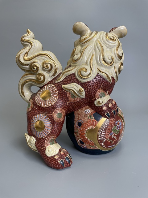古玩陶瓷晚清民國 特大號日本官窯 九谷燒獅子真品鑒賞圖