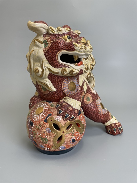 古玩陶瓷晚清民國 特大號日本官窯 九谷燒獅子真品鑒賞圖
