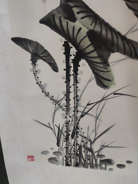 古玩字畫原裝原裱名家張學萬 荷花拍賣,當前價格10元