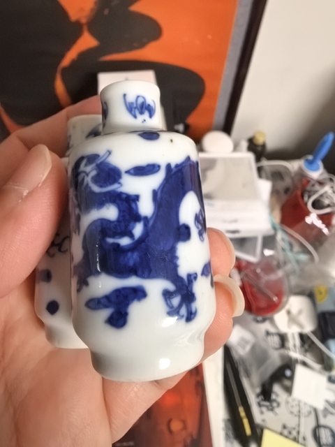 古玩陶瓷清光緒 青花龍紋雙連鼻煙壺真品鑒賞圖