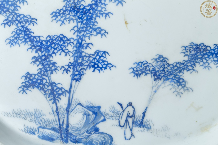 古玩陶瓷民國 藍料彩竹報平安 高士望月圖茶盤真品鑒賞圖