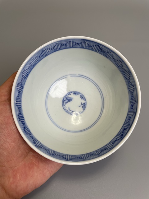 古玩陶瓷清早期 青花福在眼前花卉紋茶碗拍賣，當前價格230元