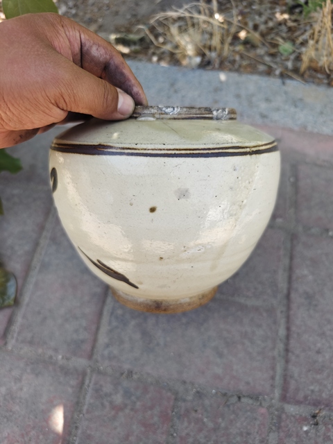 古玩陶瓷磁州窯白底褐彩罐真品鑒賞圖