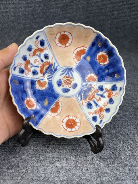 古玩陶瓷青花礬紅描金花卉紋盤拍賣,當前價格399元