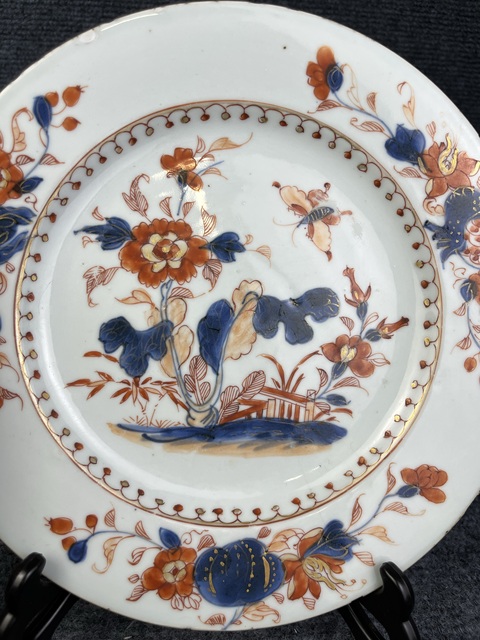 古玩陶瓷青花礬紅描金白菜盤真品鑒賞圖