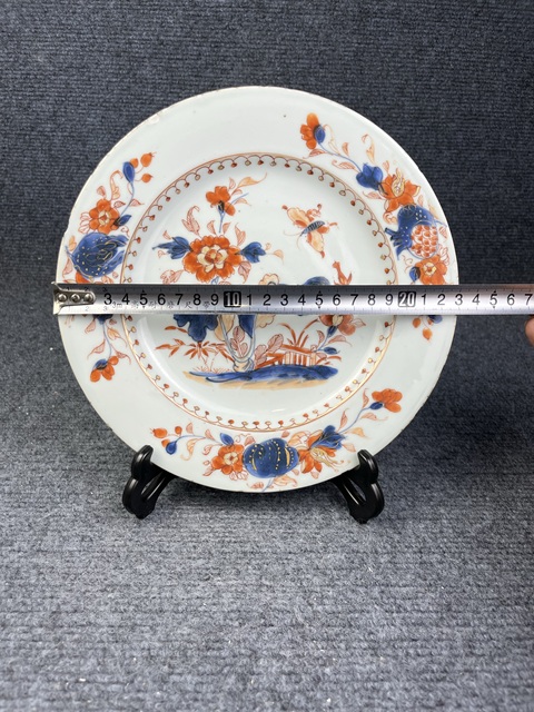 古玩陶瓷青花礬紅描金白菜盤真品鑒賞圖