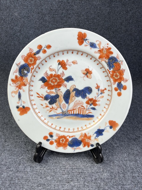 古玩陶瓷青花礬紅描金白菜盤真品鑒賞圖