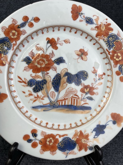 古玩陶瓷青花礬紅描金白菜盤真品鑒賞圖