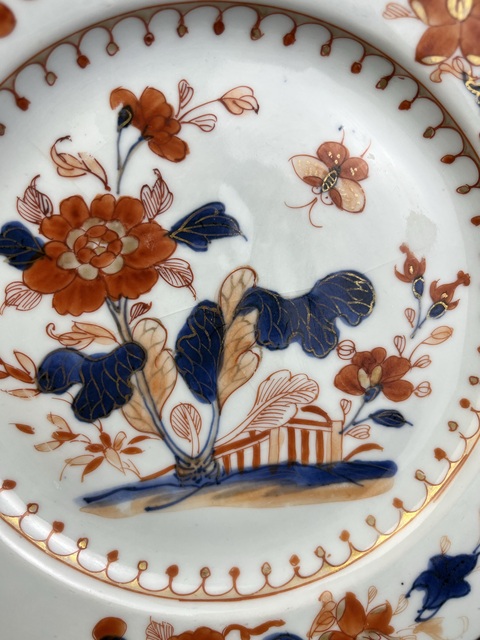 古玩陶瓷青花礬紅描金白菜盤真品鑒賞圖