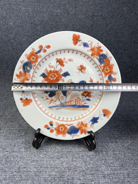 古玩陶瓷青花礬紅描金白菜盤真品鑒賞圖