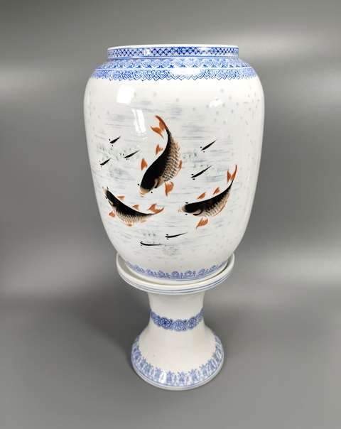古玩陶瓷粉彩魚藻紋燈瓶真品鑒賞圖
