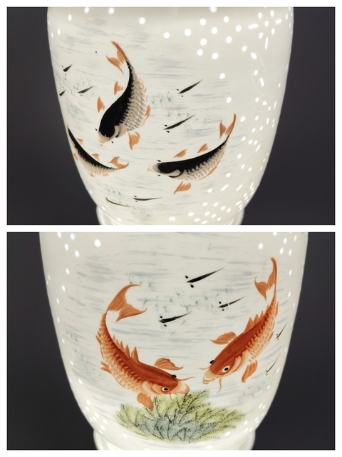 古玩陶瓷粉彩魚藻紋燈瓶真品鑒賞圖