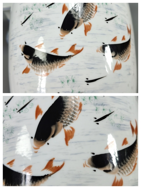 古玩陶瓷粉彩魚藻紋燈瓶真品鑒賞圖