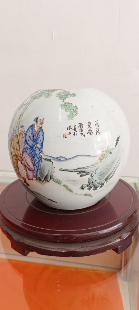 古玩陶瓷人物紋西瓜罐真品鑒賞圖