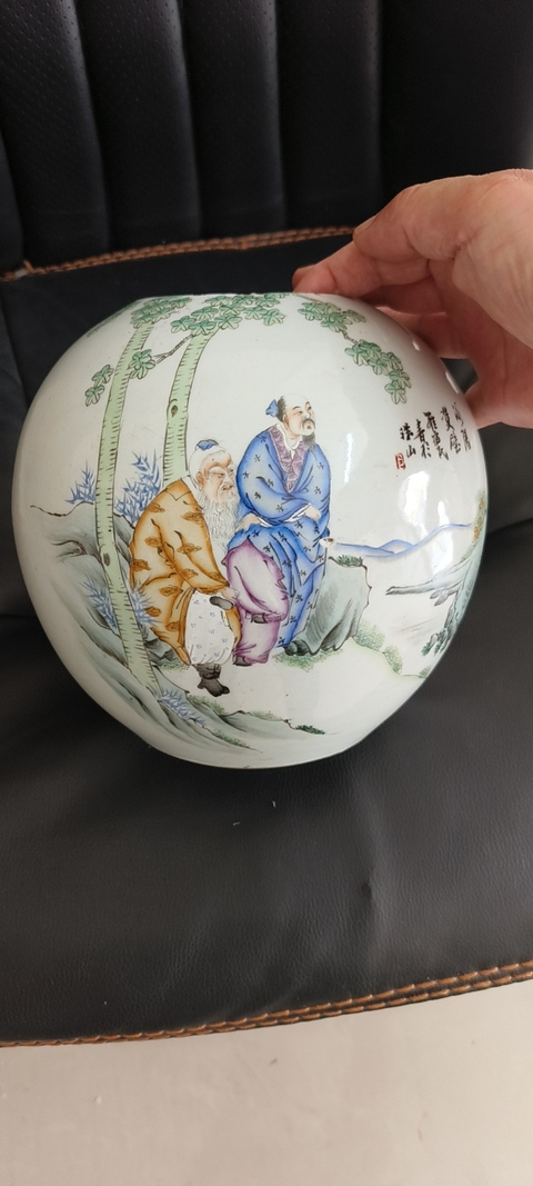 古玩陶瓷人物紋西瓜罐真品鑒賞圖