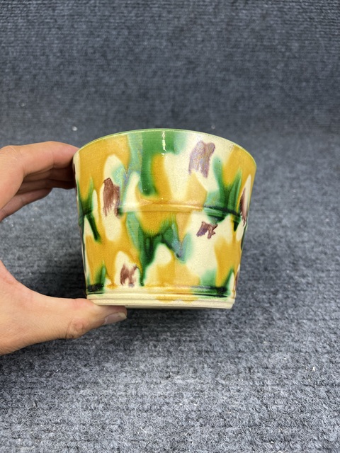 古玩陶瓷虎皮三彩蓋缸真品鑒賞圖