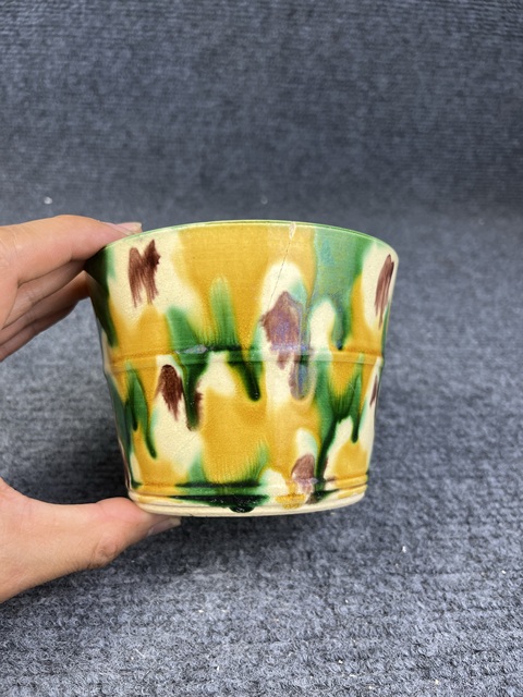 古玩陶瓷虎皮三彩蓋缸真品鑒賞圖
